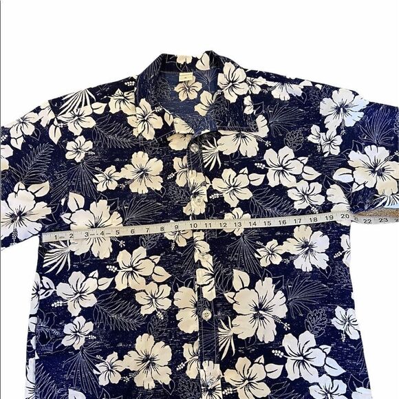 Blue Hawaiian Print Button Up Collared Shirt XL - Picture 6 of 9